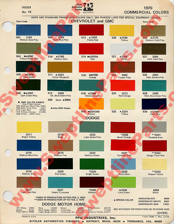 1970 Dodge Color Chart